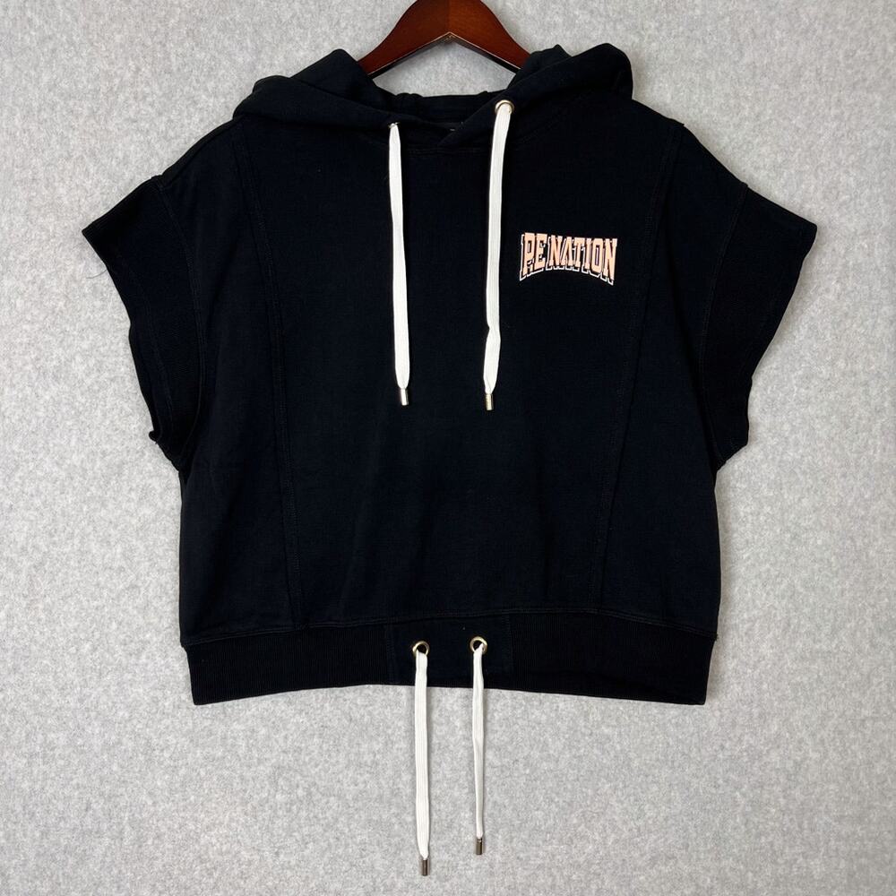 P.E Nation Womens S Free Formation Printed Organic Cotton Jersey Hoodie in Black